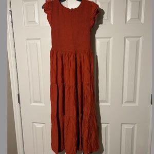 KYL Women's Boho Orange Midi Dress